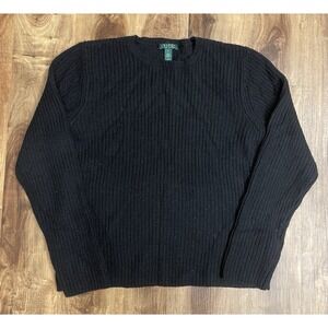 Lauren Ralph Lauren Crew Neck Wool/Angora Sweater Womens XL Black Cable Knit